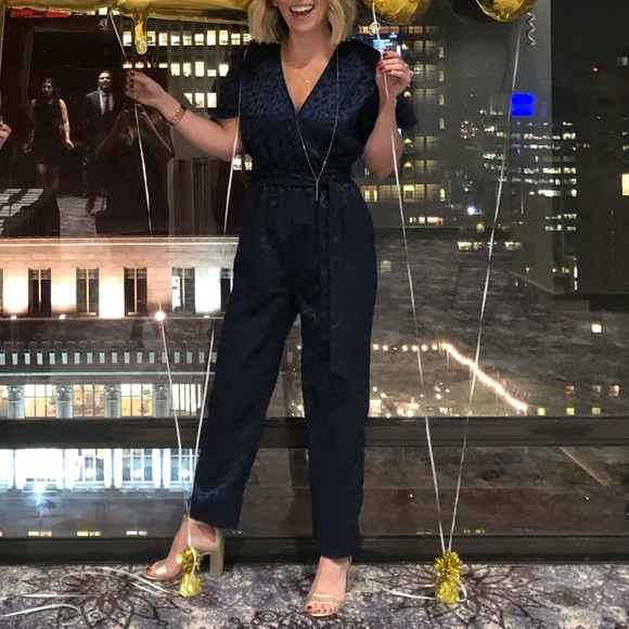 Express Pants & Jumpsuits Express Jumpsuit Blue Leopard Print Xs